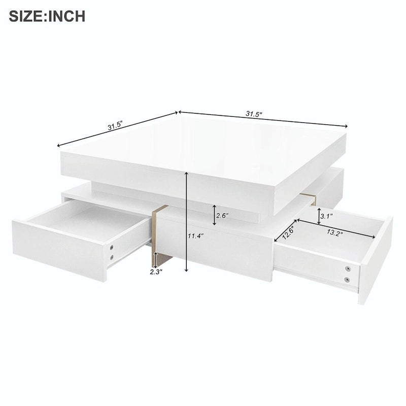 Table basse design brillante avec 4 tiroirs