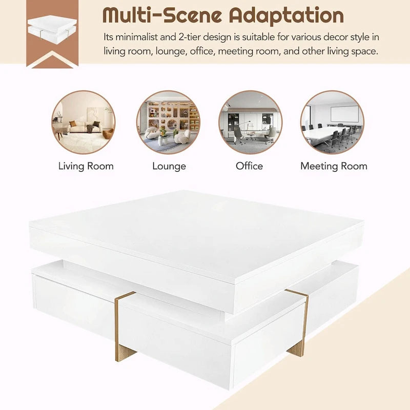 Table basse design brillante avec 4 tiroirs