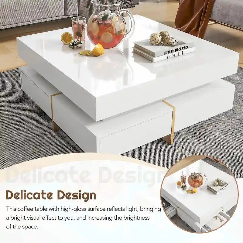 Table basse design brillante avec 4 tiroirs