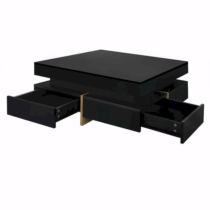 Table basse design brillante avec 4 tiroirs