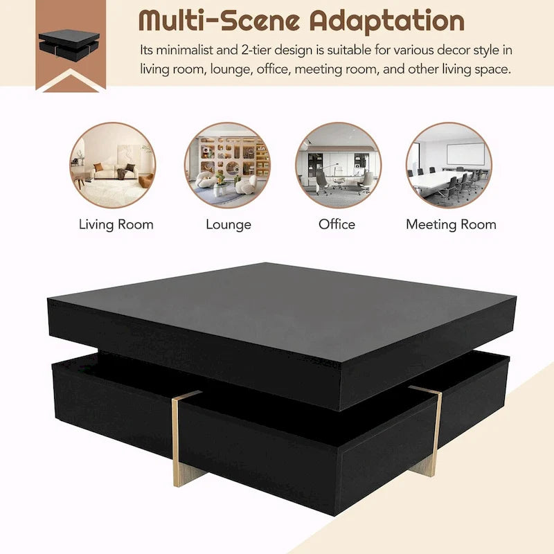 Table basse design brillante avec 4 tiroirs