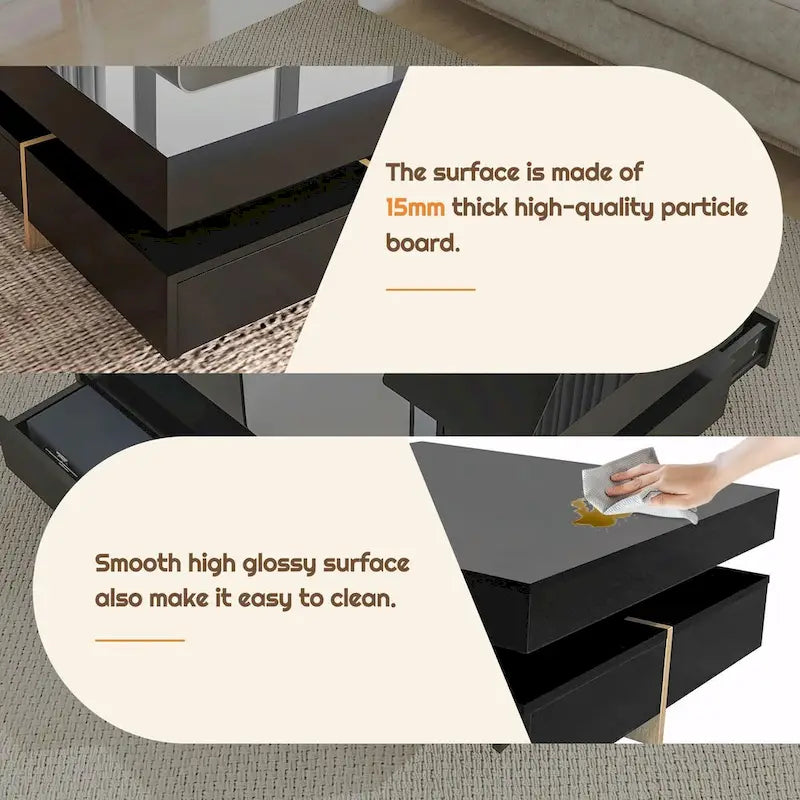 Table basse design brillante avec 4 tiroirs
