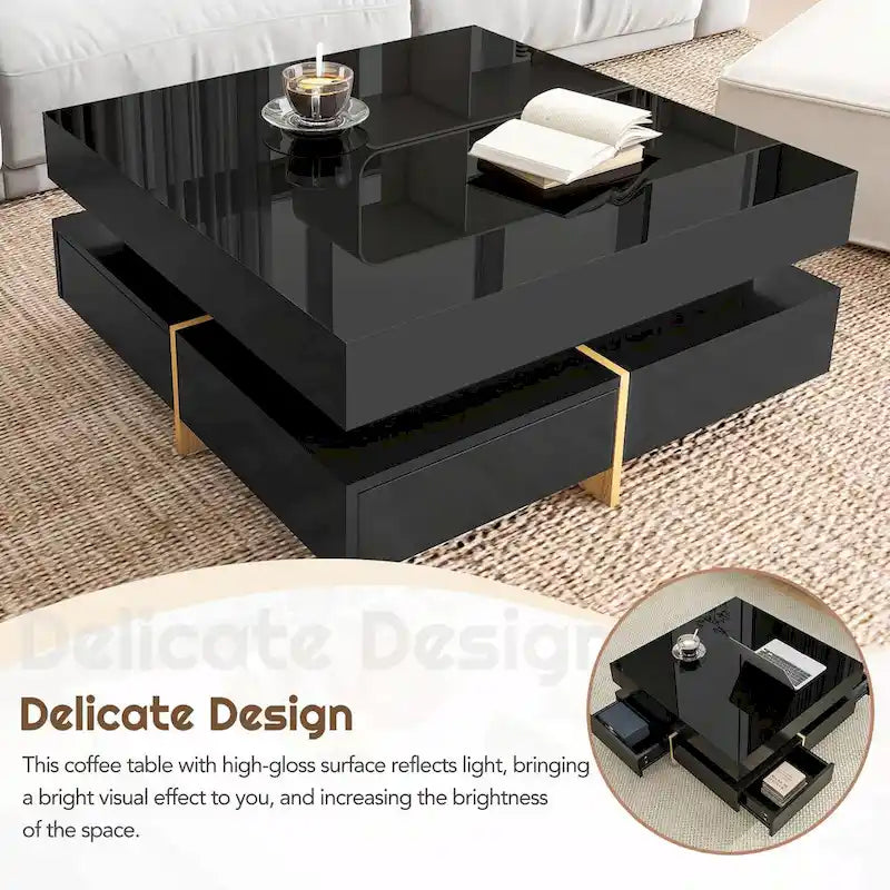 Table basse design brillante avec 4 tiroirs