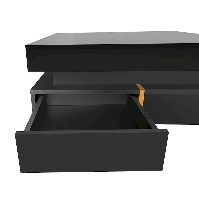 Table basse design brillante avec 4 tiroirs