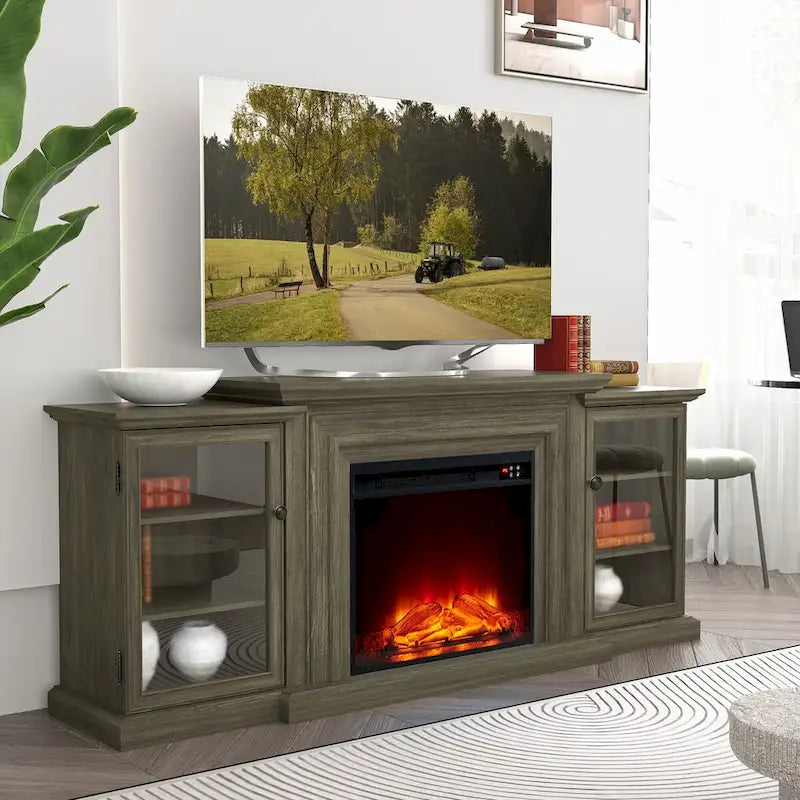 Meuble TV de ferme avec cheminée - 70 pouces de large - Convient aux téléviseurs jusqu'à 70 pouces - 71 L x 30 H x 15,5 P