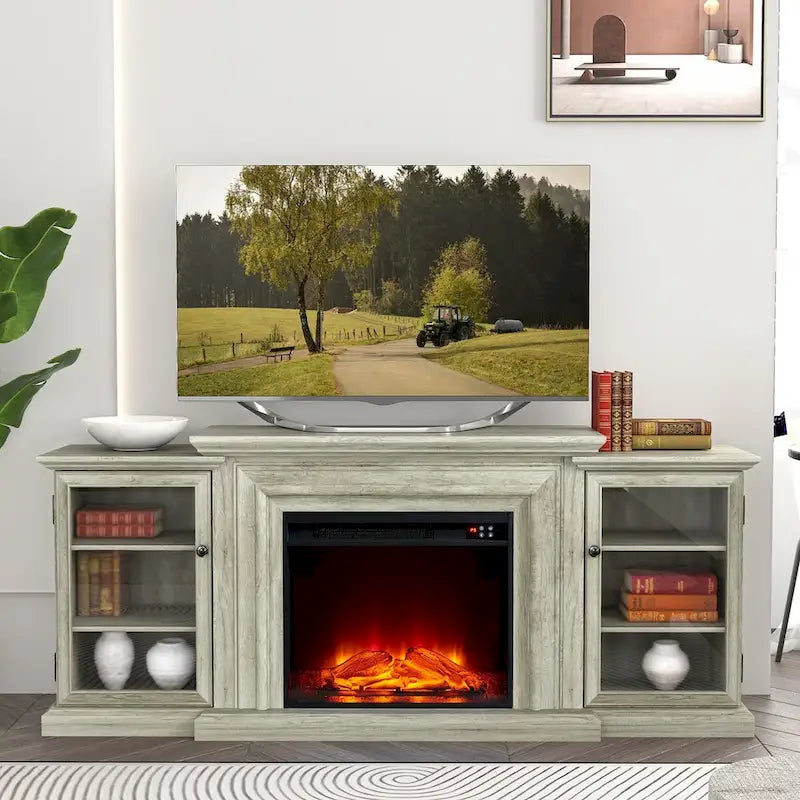 Meuble TV de ferme avec cheminée - 70 pouces de large - Convient aux téléviseurs jusqu'à 70 pouces - 71 L x 30 H x 15,5 P