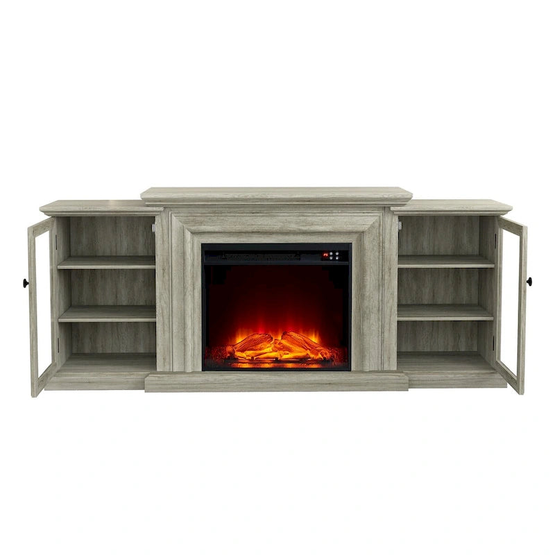 Meuble TV de ferme avec cheminée - 70 pouces de large - Convient aux téléviseurs jusqu'à 70 pouces - 71 L x 30 H x 15,5 P