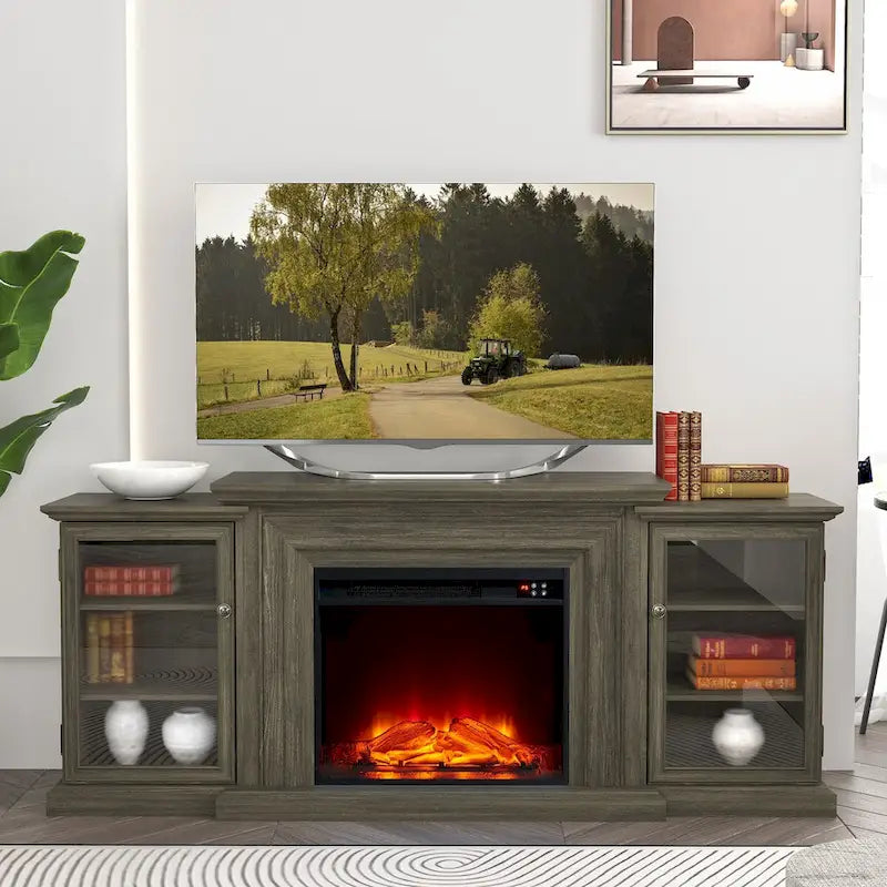 Meuble TV de ferme avec cheminée - 70 pouces de large - Convient aux téléviseurs jusqu'à 70 pouces - 71 L x 30 H x 15,5 P