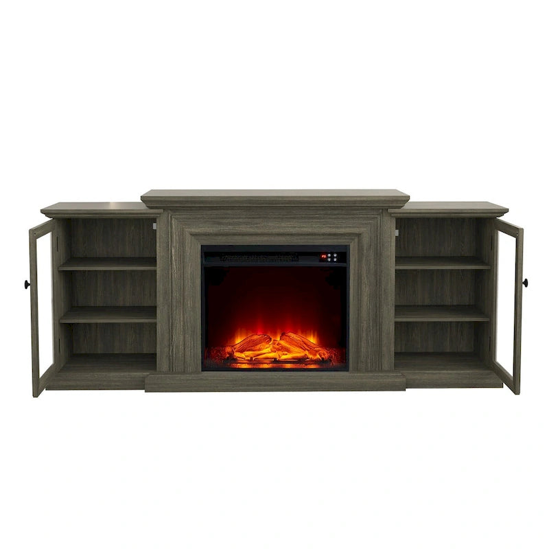 Meuble TV de ferme avec cheminée - 70 pouces de large - Convient aux téléviseurs jusqu'à 70 pouces - 71 L x 30 H x 15,5 P