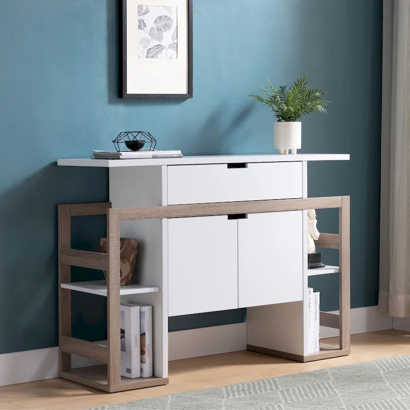 Buffet Blanc & Taupe foncé, armoire de rangement, en bois, de haute qualité et durable, grande capacité