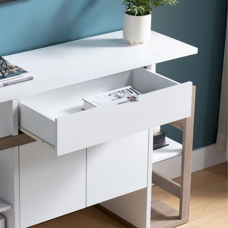 Buffet Blanc & Taupe foncé, armoire de rangement, en bois, de haute qualité et durable, grande capacité
