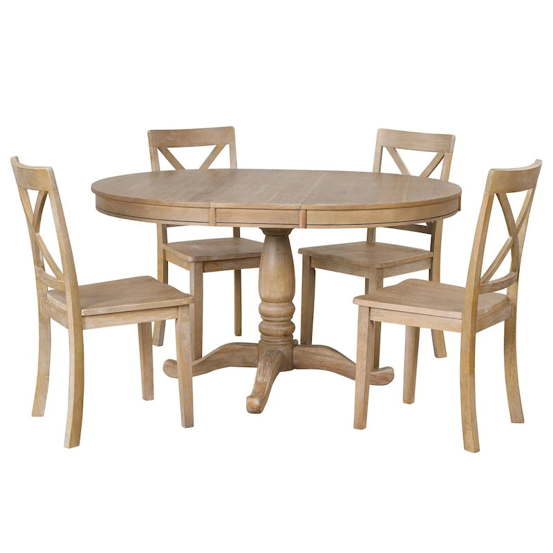 Ensemble de salle à manger 5 pièces avec table ronde extensible et 4 chaises