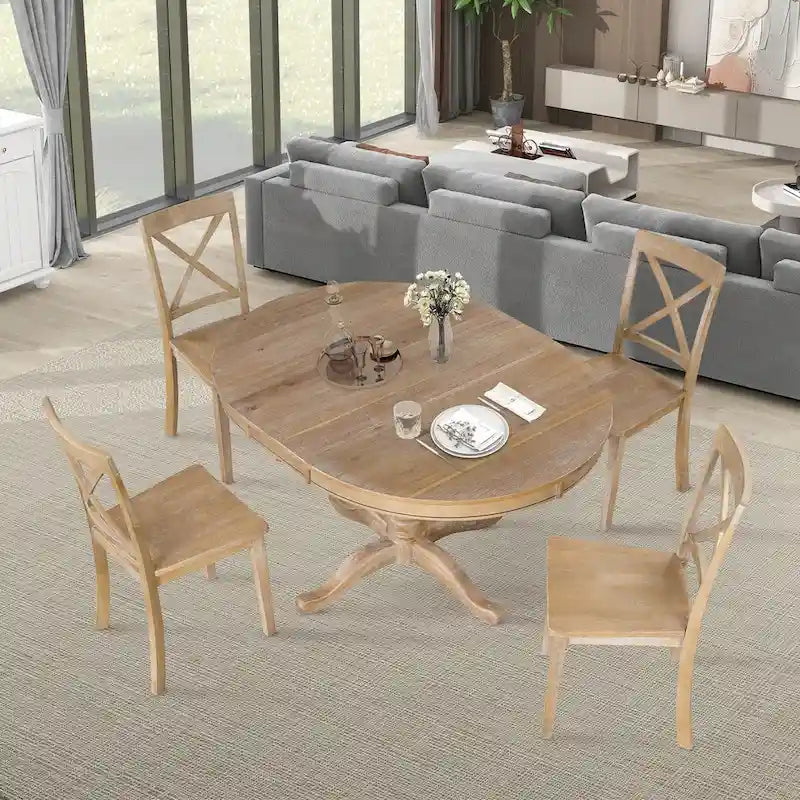 Ensemble de salle à manger 5 pièces avec table ronde extensible et 4 chaises
