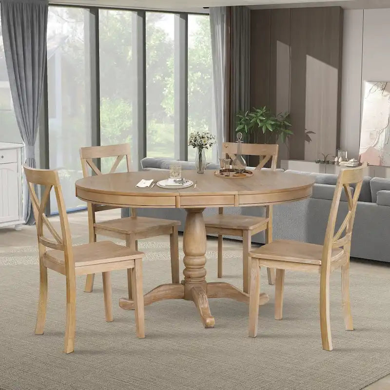 Ensemble de salle à manger 5 pièces avec table ronde extensible et 4 chaises