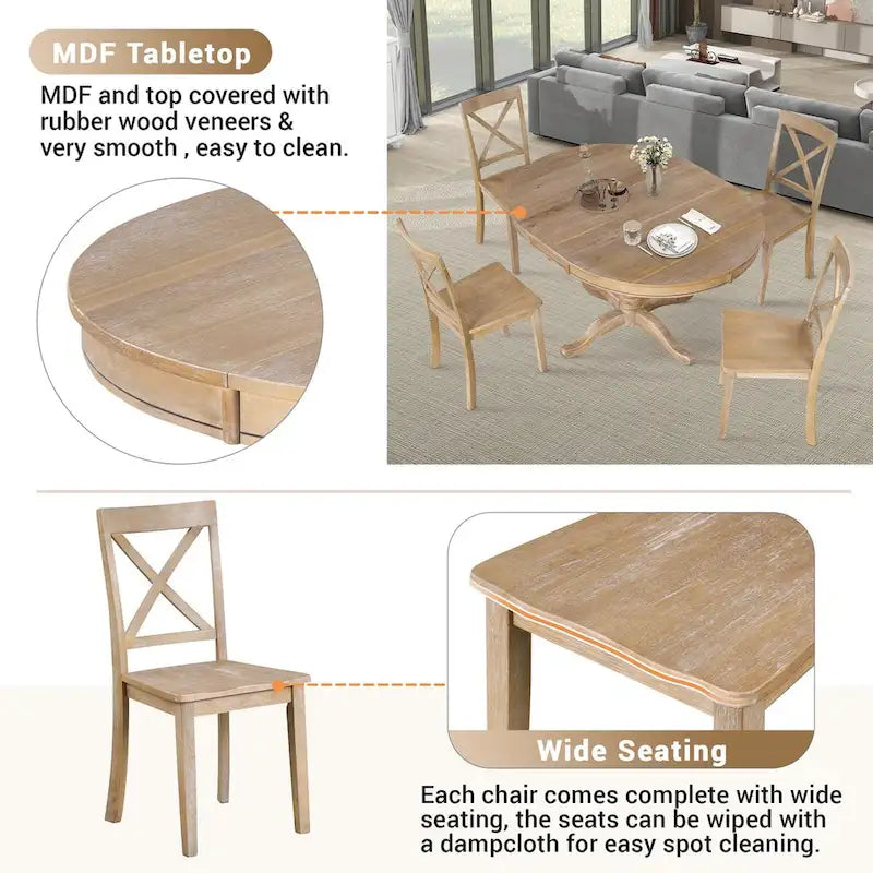 Ensemble de salle à manger 5 pièces avec table ronde extensible et 4 chaises