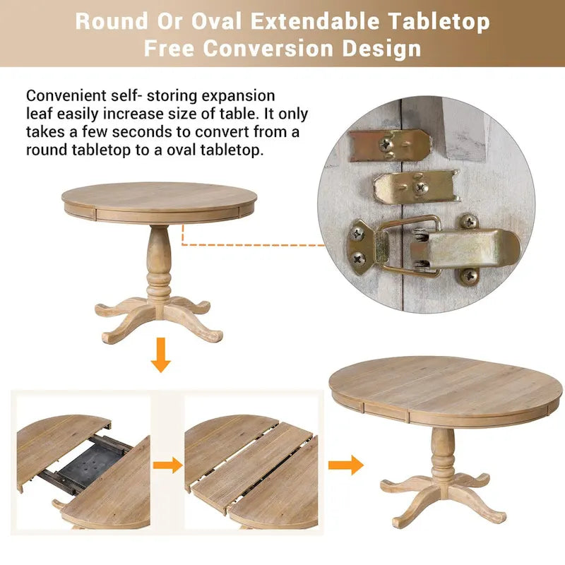 Ensemble de salle à manger 5 pièces avec table ronde extensible et 4 chaises