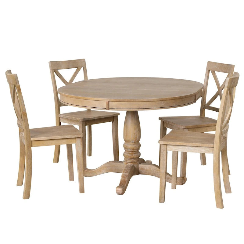 Ensemble de salle à manger 5 pièces avec table ronde extensible et 4 chaises
