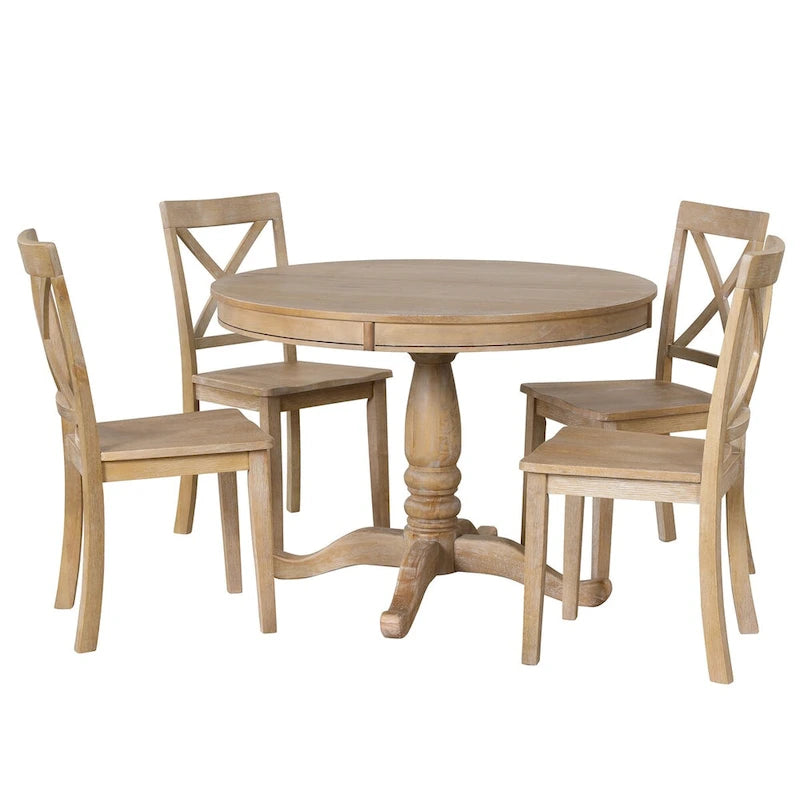 Ensemble de salle à manger 5 pièces avec table ronde extensible et 4 chaises