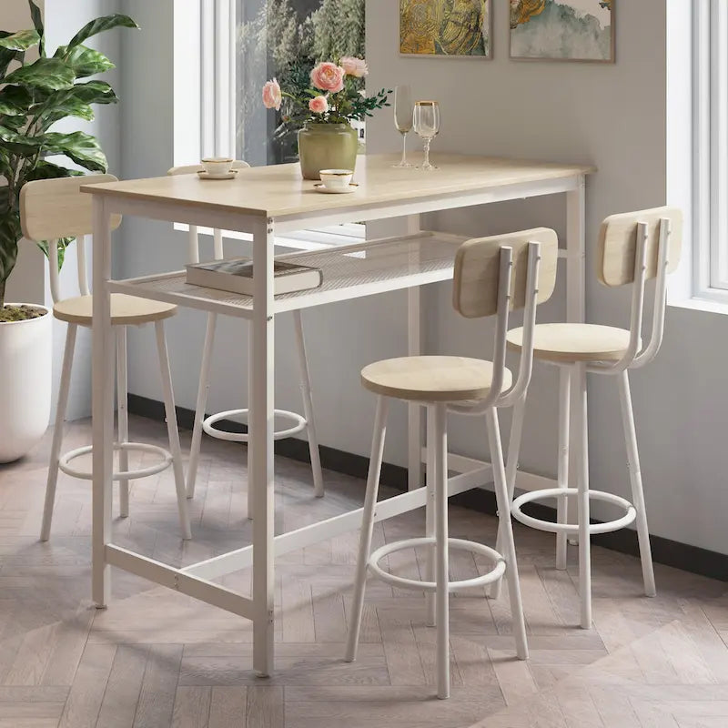 Ensemble de table de cuisine hauteur comptoir 5 pièces, table de bar avec 4 chaises
