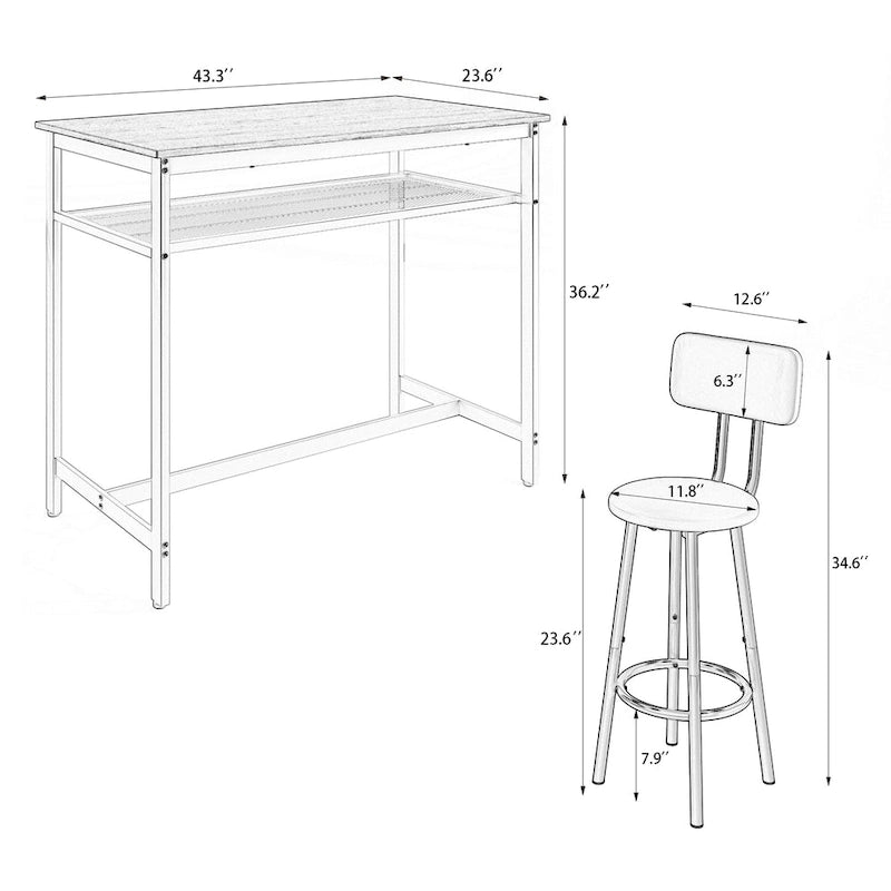 Ensemble de table de cuisine hauteur comptoir 5 pièces, table de bar avec 4 chaises