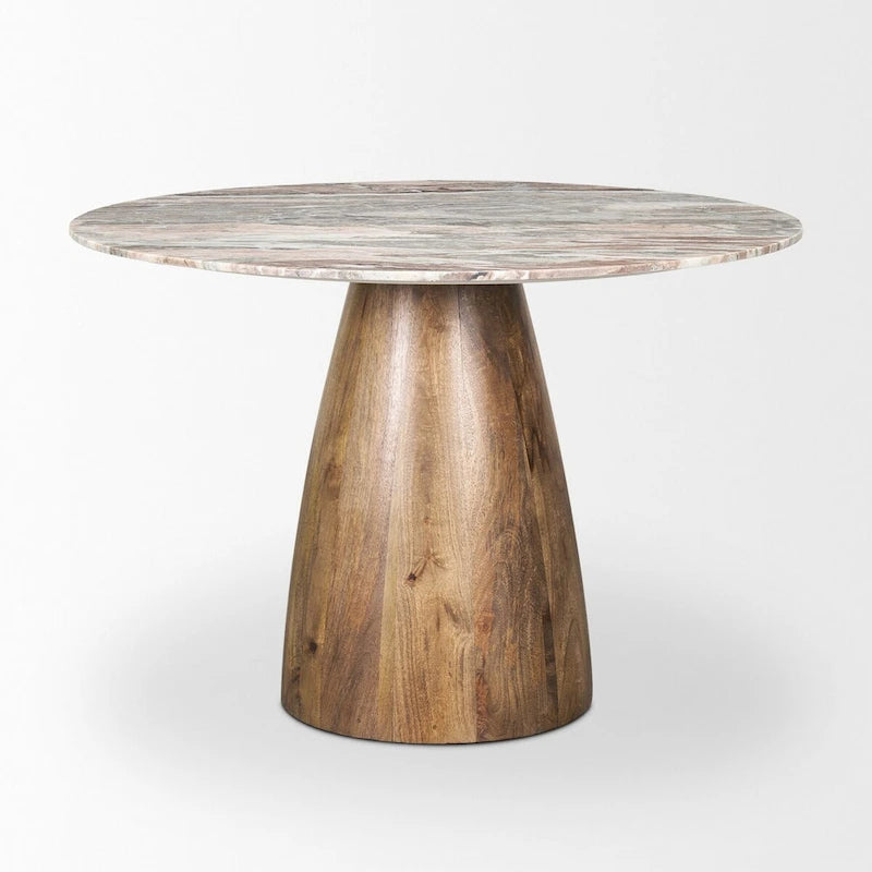 Table à manger ronde Allyson marron moyen avec piédestal en marbre rose - 42.0L x 42.0P x 30.0H