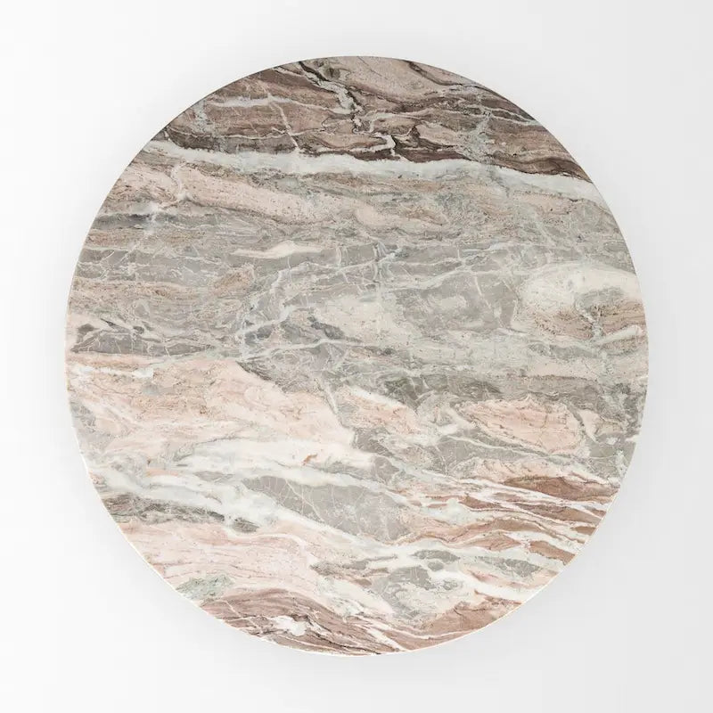 Table à manger ronde Allyson marron moyen avec piédestal en marbre rose - 42.0L x 42.0P x 30.0H