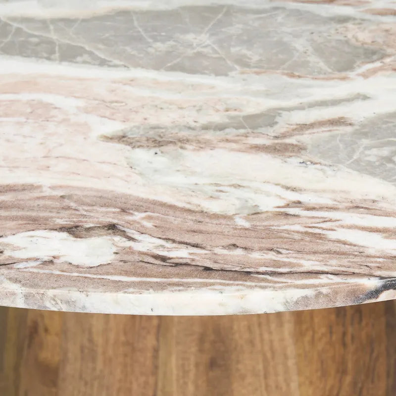 Table à manger ronde Allyson marron moyen avec piédestal en marbre rose - 42.0L x 42.0P x 30.0H