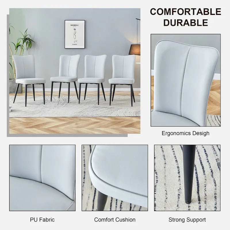 Chaises de salle à manger modernes, lot de 4, en cuir PU, rembourrées, pour cuisine