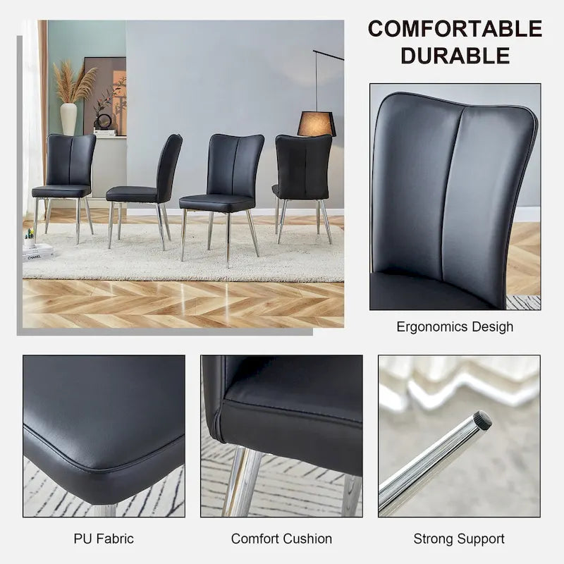 Chaises de salle à manger modernes, lot de 4, en cuir PU, rembourrées, pour cuisine