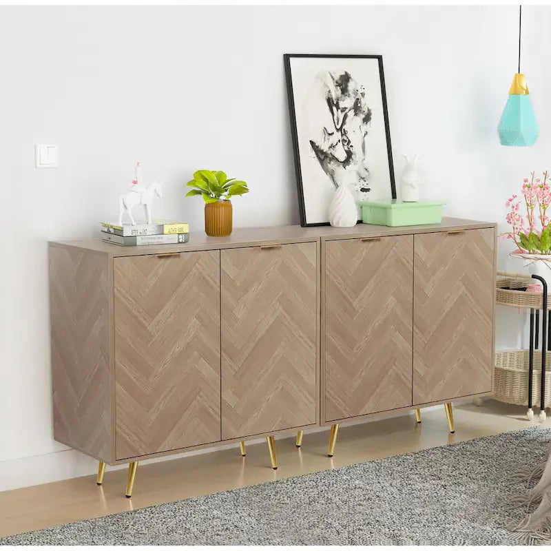 Anmytek buffet en bois moderne à 2 portes, buffet de cuisine avec étagère réglable – 78,2 cm (L) x 39,9 cm (P) x 77,5 cm (H)