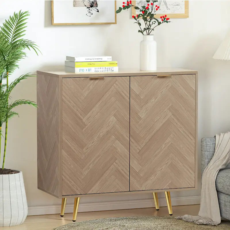 Anmytek buffet en bois moderne à 2 portes, buffet de cuisine avec étagère réglable – 78,2 cm (L) x 39,9 cm (P) x 77,5 cm (H)