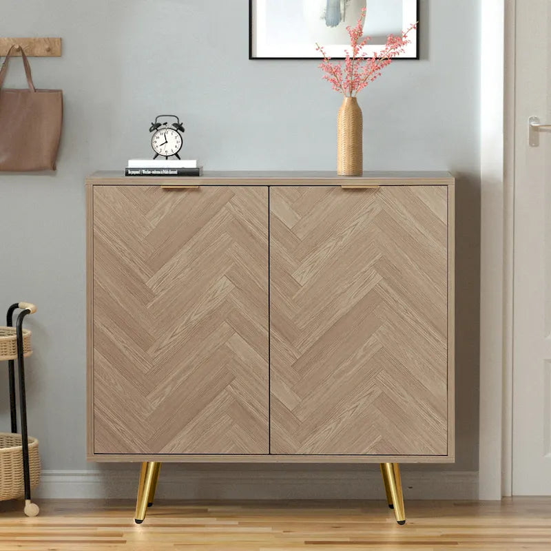 Anmytek buffet en bois moderne à 2 portes, buffet de cuisine avec étagère réglable – 78,2 cm (L) x 39,9 cm (P) x 77,5 cm (H)