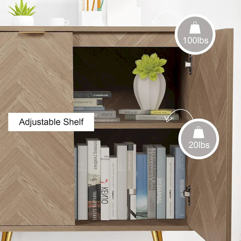 Anmytek buffet en bois moderne à 2 portes, buffet de cuisine avec étagère réglable – 78,2 cm (L) x 39,9 cm (P) x 77,5 cm (H)