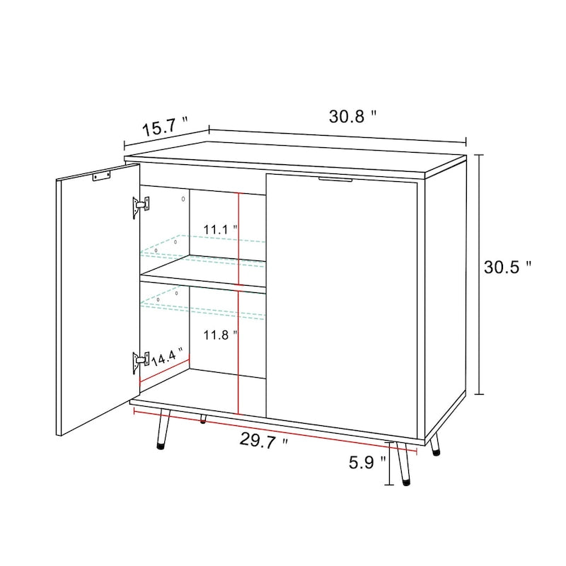 Anmytek buffet en bois moderne à 2 portes, buffet de cuisine avec étagère réglable – 78,2 cm (L) x 39,9 cm (P) x 77,5 cm (H)