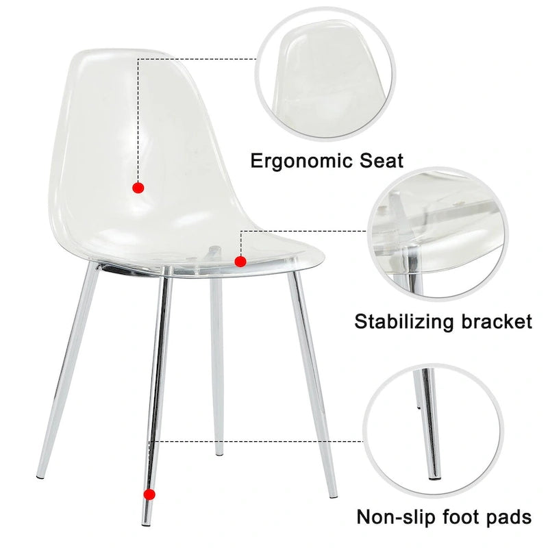 Lot de 6 chaises de salle à manger modernes, minimalistes et transparentes