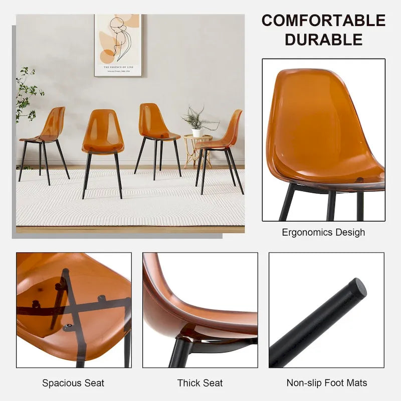 Lot de 6 chaises de salle à manger modernes, minimalistes et transparentes