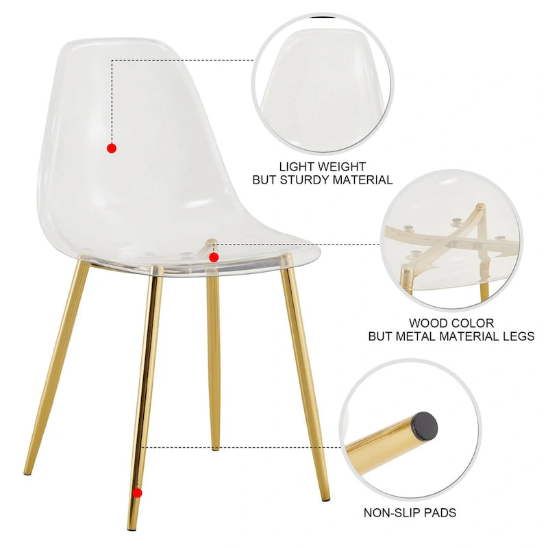 Lot de 6 chaises de salle à manger modernes, minimalistes et transparentes