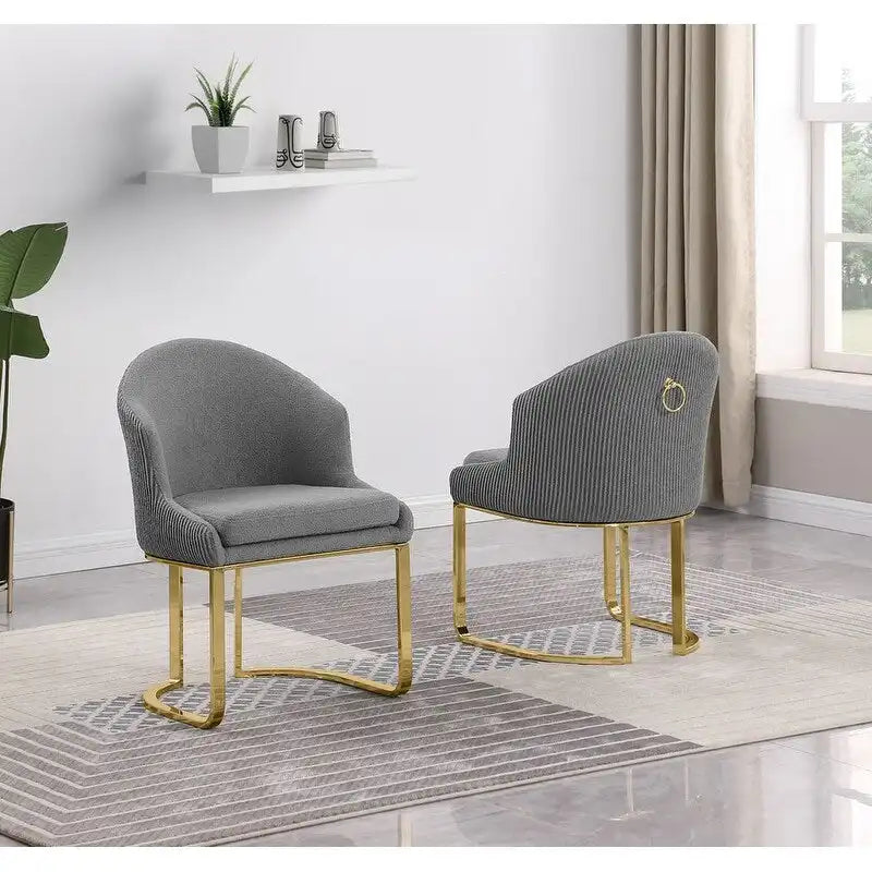 Chaises de salle à manger en tissu Teddy et chrome doré - La meilleure qualité de mobilier (Lot de 2) - N/A