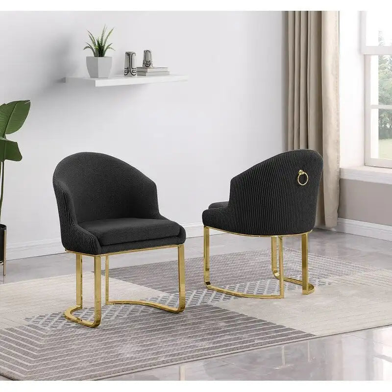 Chaises de salle à manger en tissu Teddy et chrome doré - La meilleure qualité de mobilier (Lot de 2) - N/A