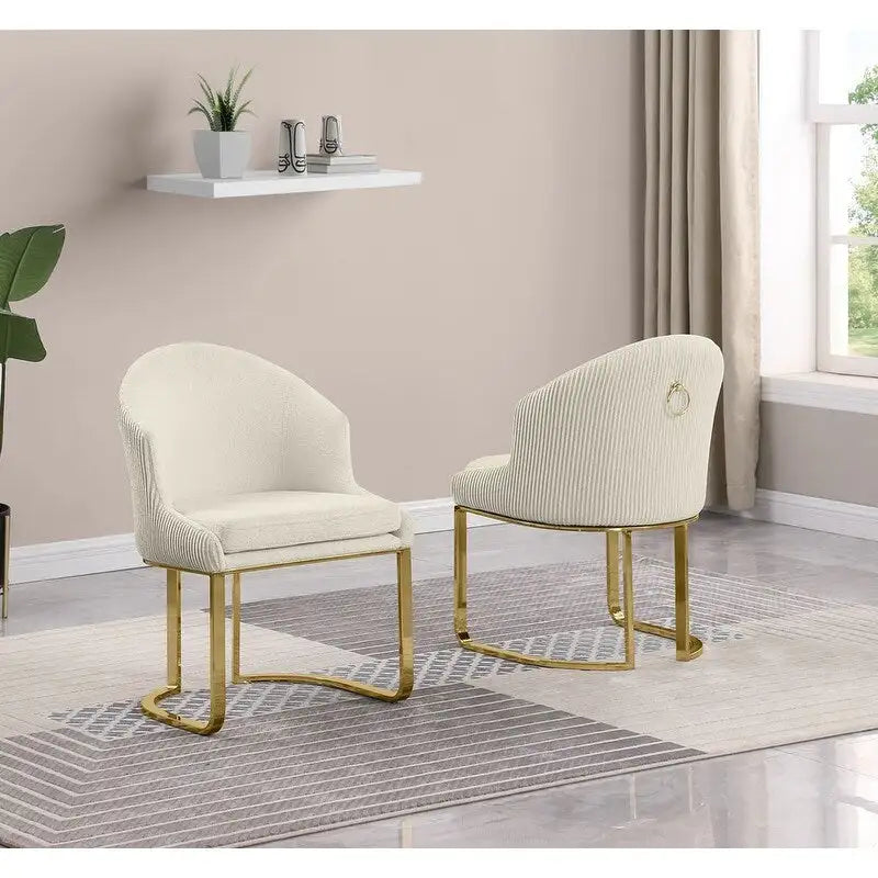 Chaises de salle à manger en tissu Teddy et chrome doré - La meilleure qualité de mobilier (Lot de 2) - N/A