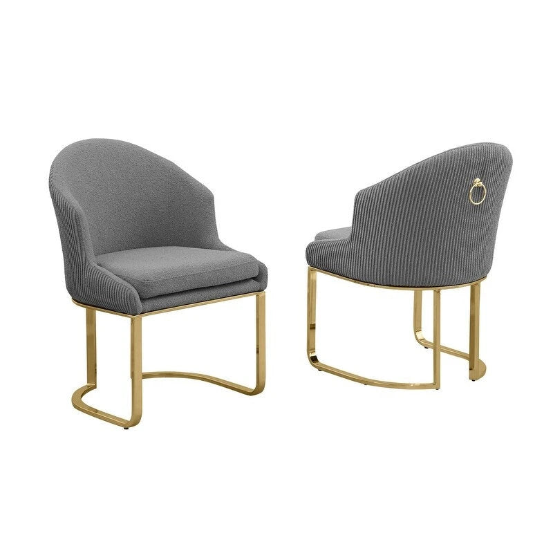 Chaises de salle à manger en tissu Teddy et chrome doré - La meilleure qualité de mobilier (Lot de 2) - N/A