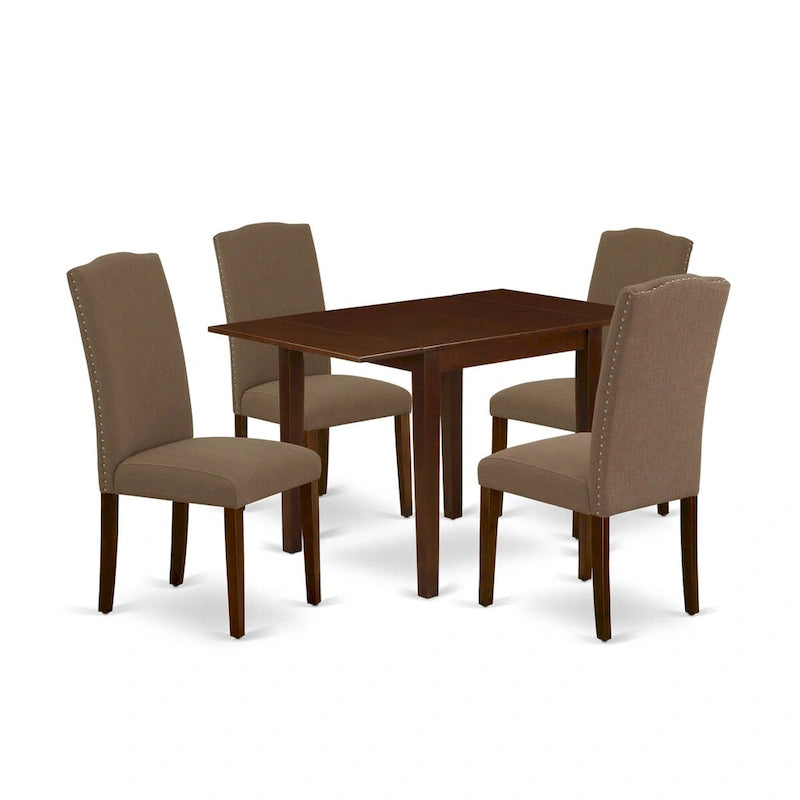 East West Furniture – Ensemble de salle à manger – Une table rectangulaire et des chaises en tissu de lin couleur café foncé, Acajou (Option de pièces)