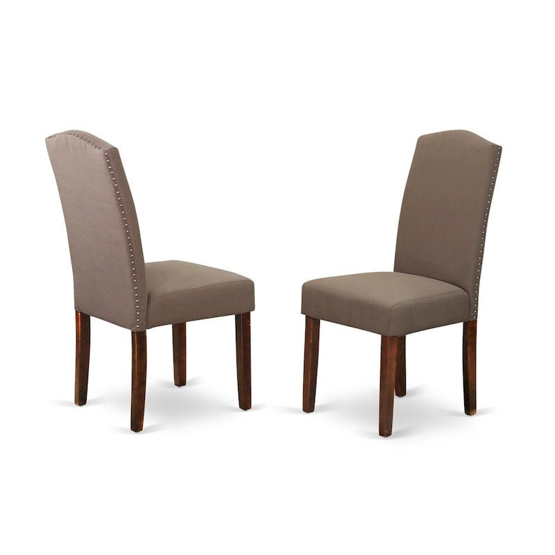 East West Furniture – Ensemble de salle à manger – Une table rectangulaire et des chaises en tissu de lin couleur café foncé, Acajou (Option de pièces)