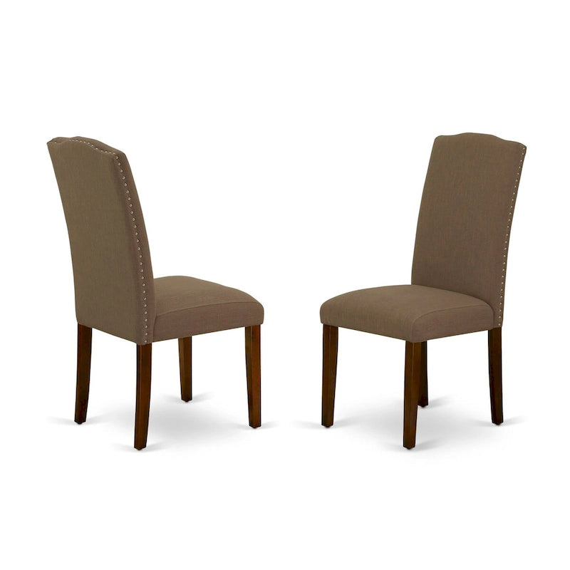 East West Furniture – Ensemble de salle à manger – Une table rectangulaire et des chaises en tissu de lin couleur café foncé, Acajou (Option de pièces)