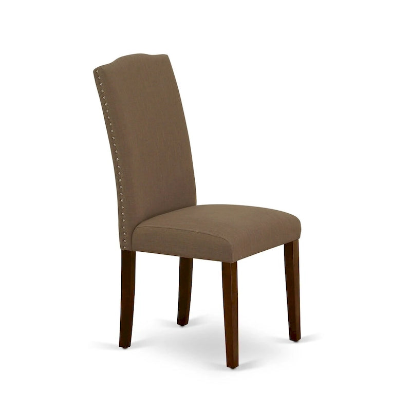 East West Furniture – Ensemble de salle à manger – Une table rectangulaire et des chaises en tissu de lin couleur café foncé, Acajou (Option de pièces)