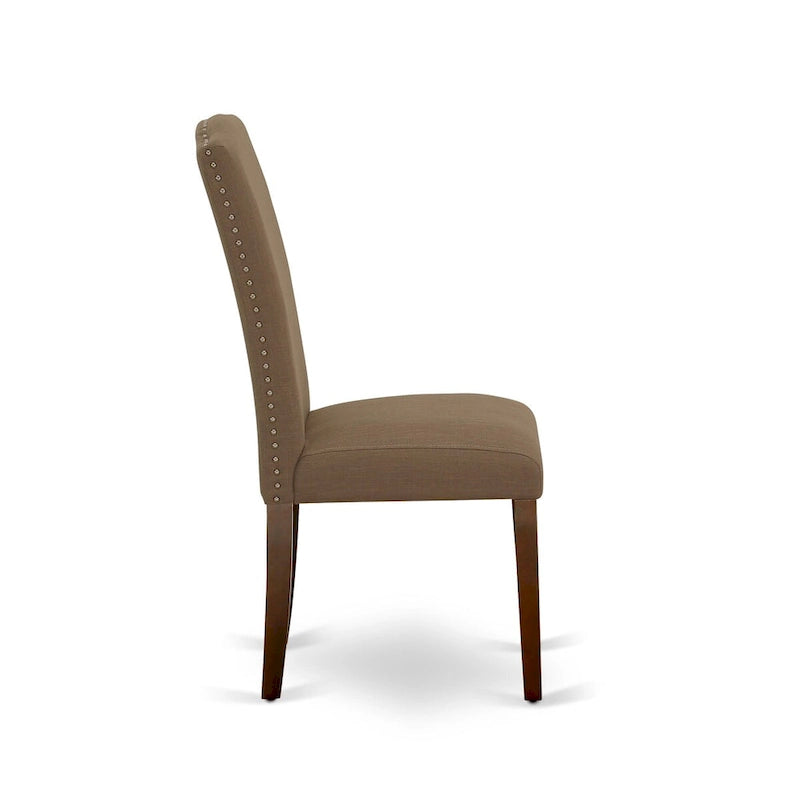 East West Furniture – Ensemble de salle à manger – Une table rectangulaire et des chaises en tissu de lin couleur café foncé, Acajou (Option de pièces)
