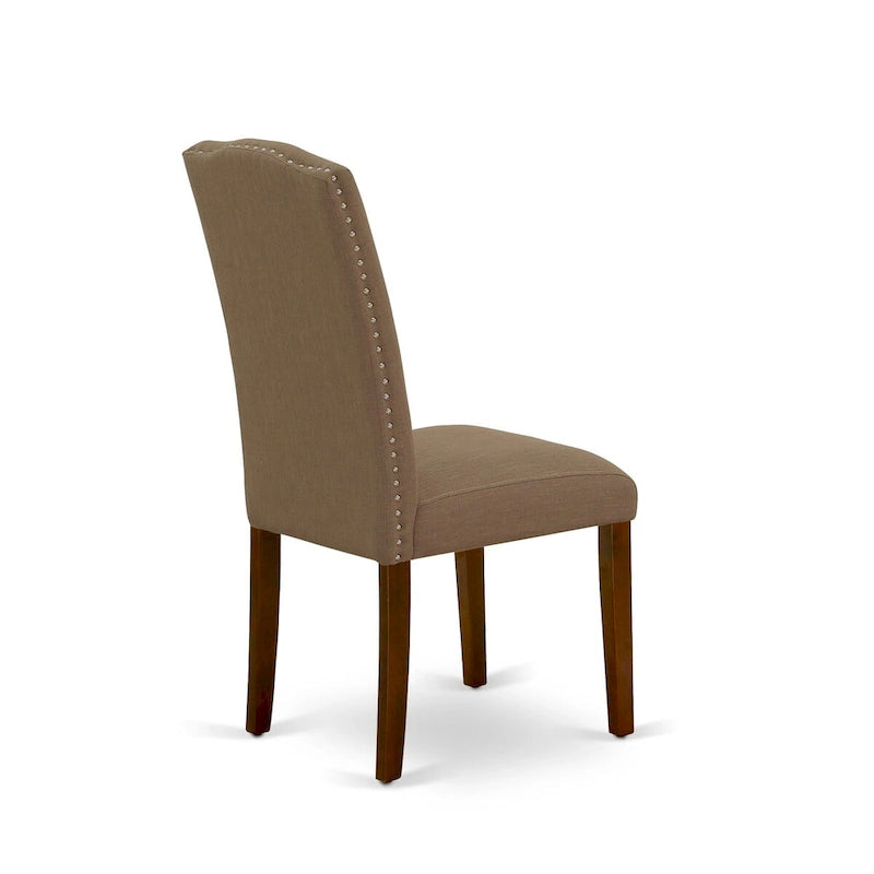 East West Furniture – Ensemble de salle à manger – Une table rectangulaire et des chaises en tissu de lin couleur café foncé, Acajou (Option de pièces)