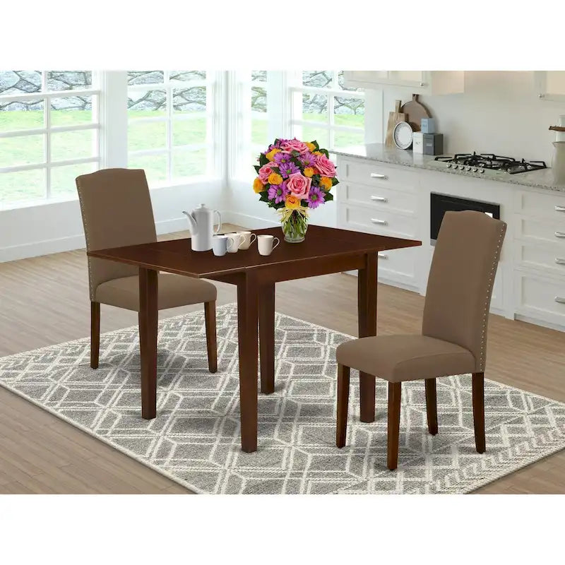 East West Furniture – Ensemble de salle à manger – Une table rectangulaire et des chaises en tissu de lin couleur café foncé, Acajou (Option de pièces)
