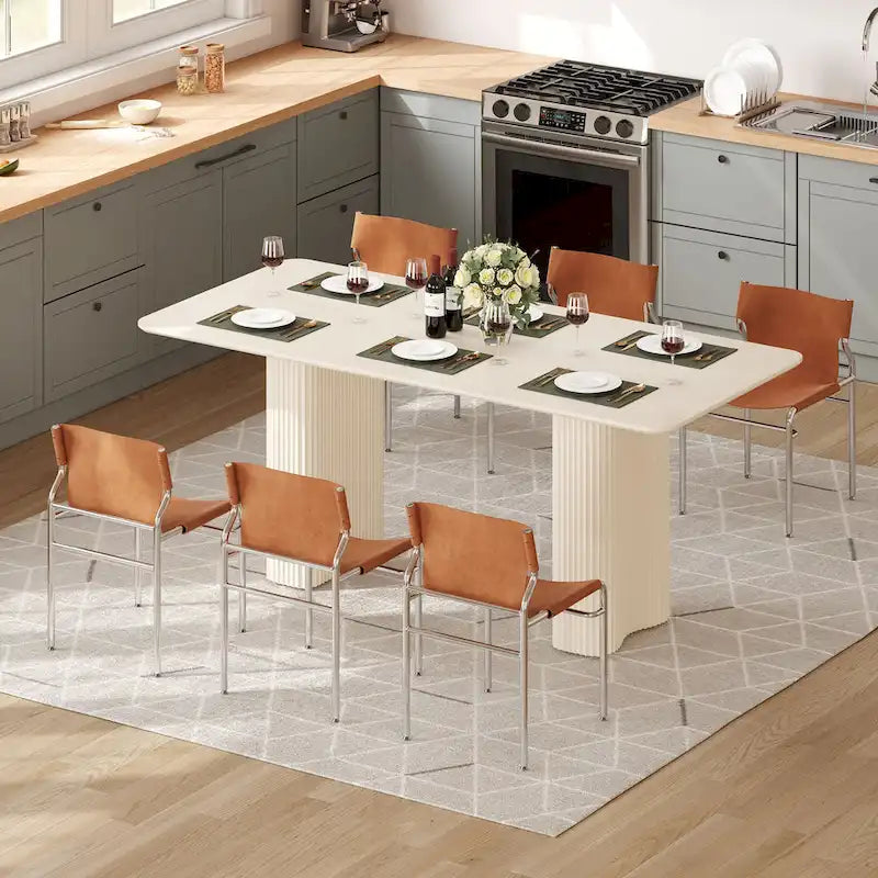 Table à manger moderne Moasis pour cuisine salle à manger 6-8 personnes Blanc crème