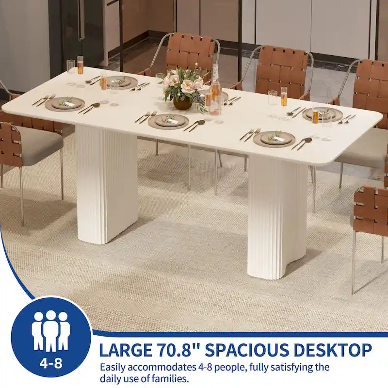 Table à manger moderne Moasis pour cuisine salle à manger 6-8 personnes Blanc crème